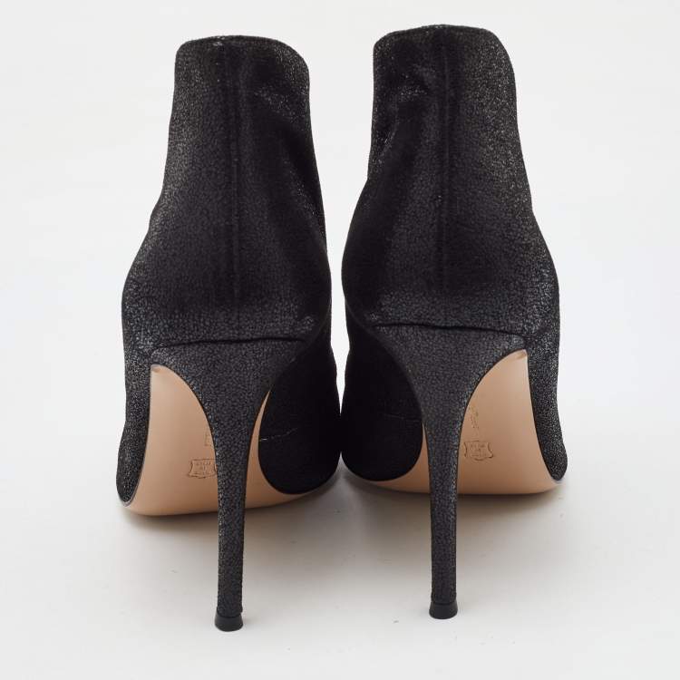 Pre Owned Gianvito Rossi Black Metallic Embossed Suede Vamp Peep Toe Booties Size 40