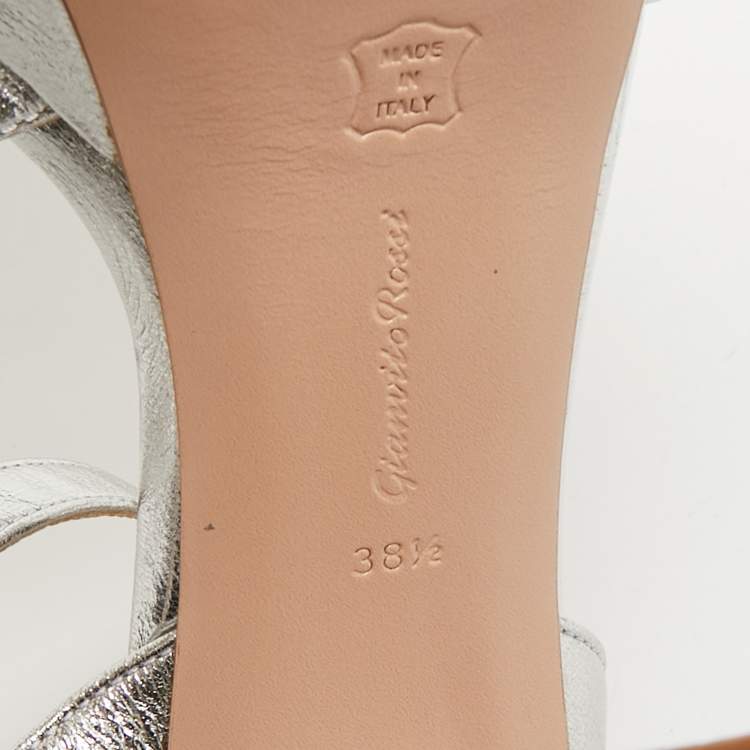 Pre Owned Gianvito Rossi Silver Leather Ankle Strap Sandals Size 38.5
