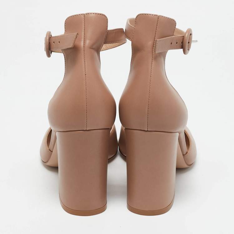 Pre Owned Gianvito Rossi Beige Leather D'orsay Ankle Strap Pumps Size 38