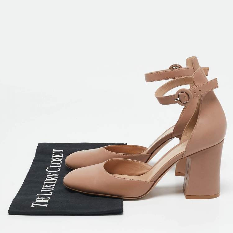 Pre Owned Gianvito Rossi Beige Leather D'orsay Ankle Strap Pumps Size 38