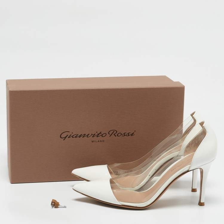 Pre Owned Gianvito Rossi White Patent Leather and PVC Plexi Pumps Size 36