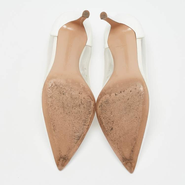 Pre Owned Gianvito Rossi White Patent Leather and PVC Plexi Pumps Size 36