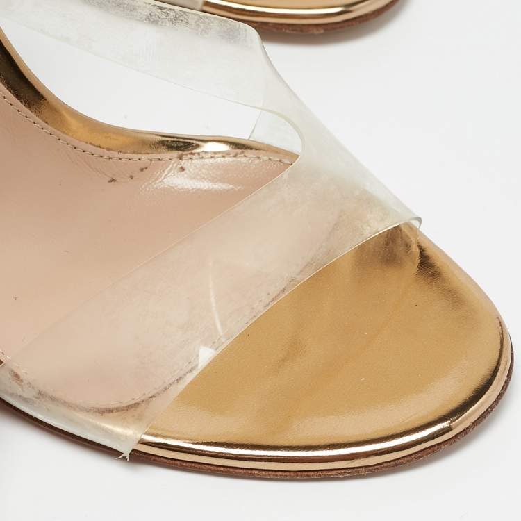 Pre Owned Gianvito Rossi Transparent PVC Metropolis Ankle Strap Sandals Size 37.5