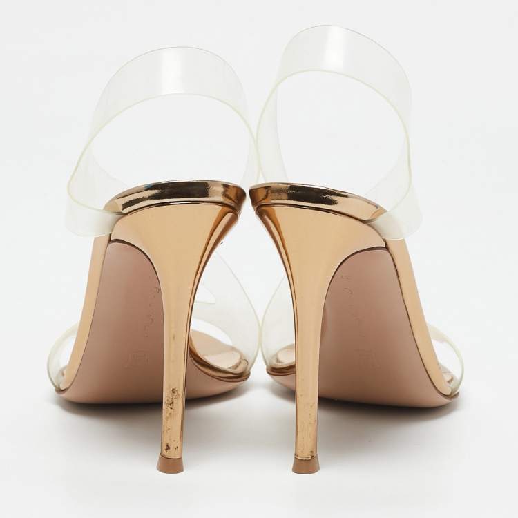 Pre Owned Gianvito Rossi Transparent PVC Metropolis Ankle Strap Sandals Size 37.5