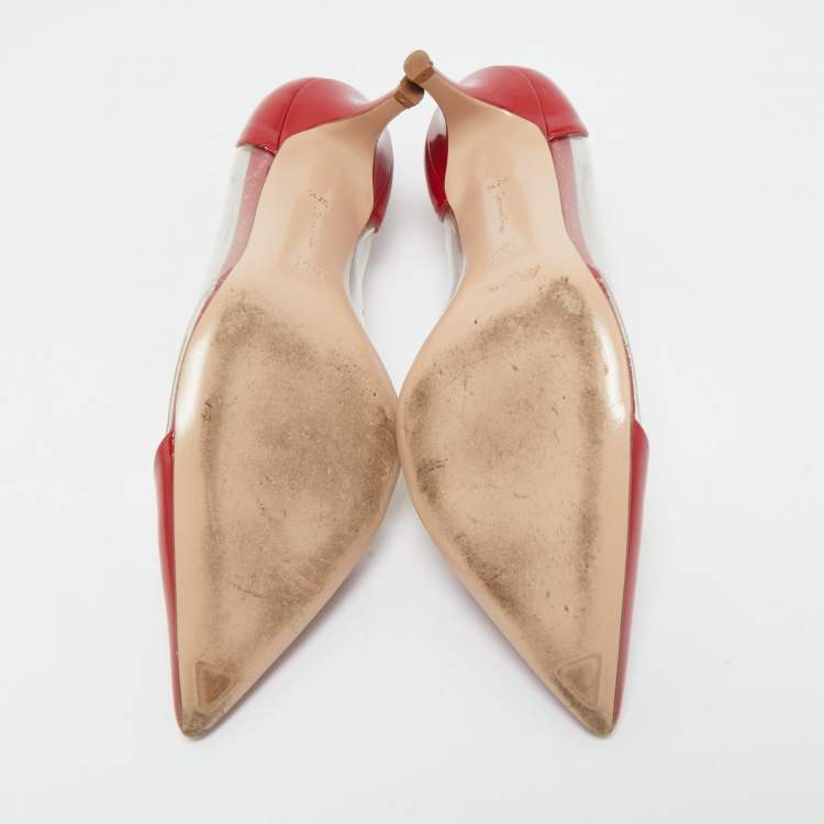 Pre Owned Gianvito Rossi Transparent/Red Patent Leather and PVC Plexi Pumps Size 37.5