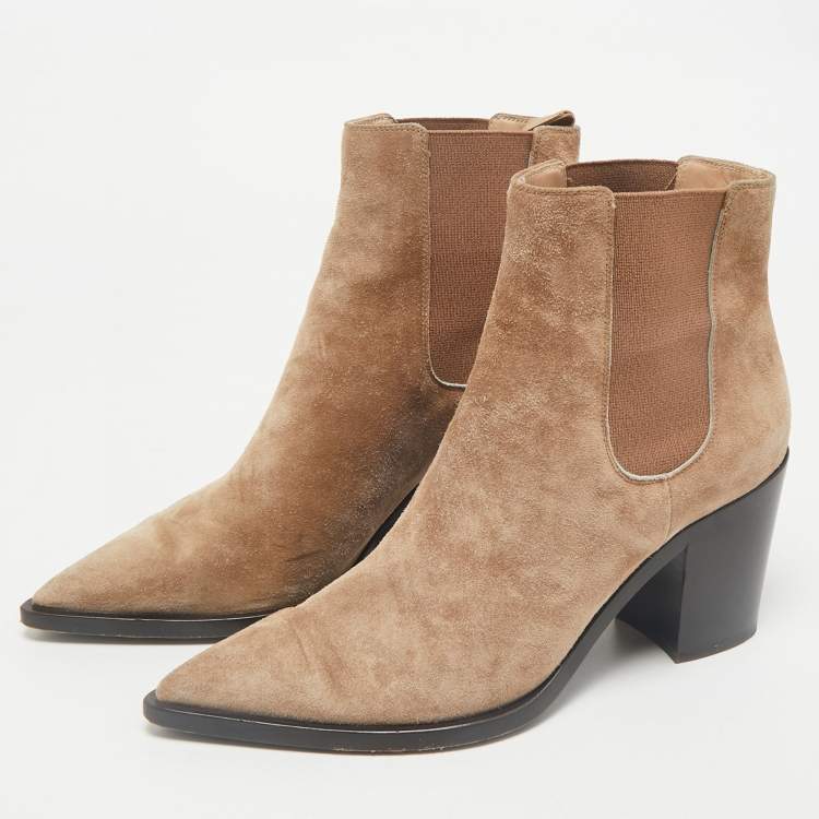 Pre Owned Gianvito Rossi Beige Suede Pointed Ankle Length Boots Size 38