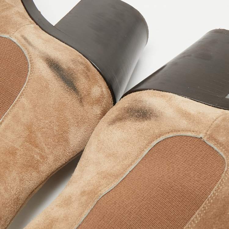 Pre Owned Gianvito Rossi Beige Suede Pointed Ankle Length Boots Size 38
