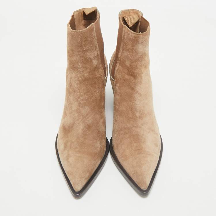 Pre Owned Gianvito Rossi Beige Suede Pointed Ankle Length Boots Size 38