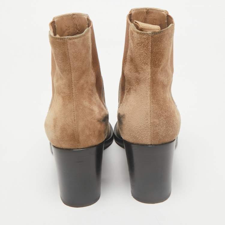 Pre Owned Gianvito Rossi Beige Suede Pointed Ankle Length Boots Size 38