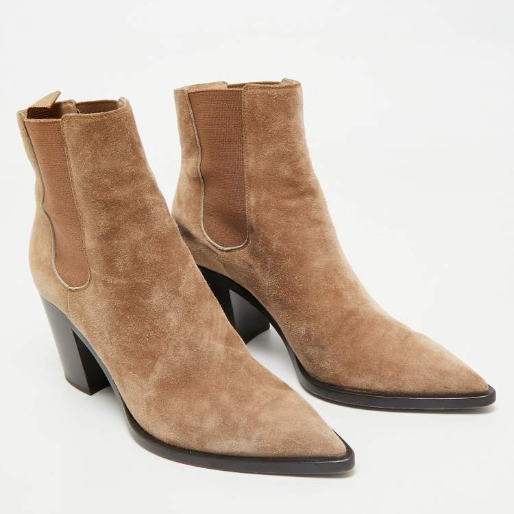 Pre Owned Gianvito Rossi Beige Suede Pointed Ankle Length Boots Size 38