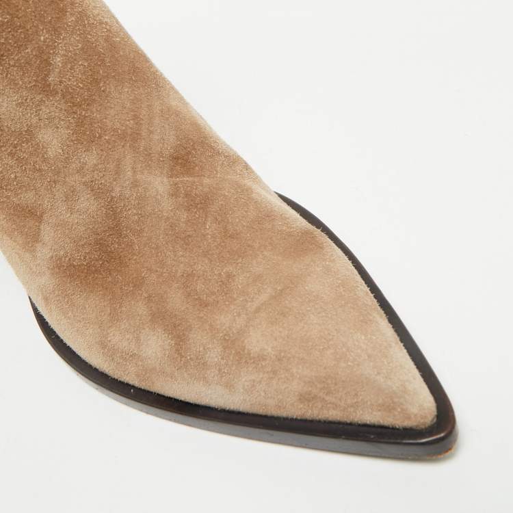Pre Owned Gianvito Rossi Beige Suede Pointed Ankle Length Boots Size 38