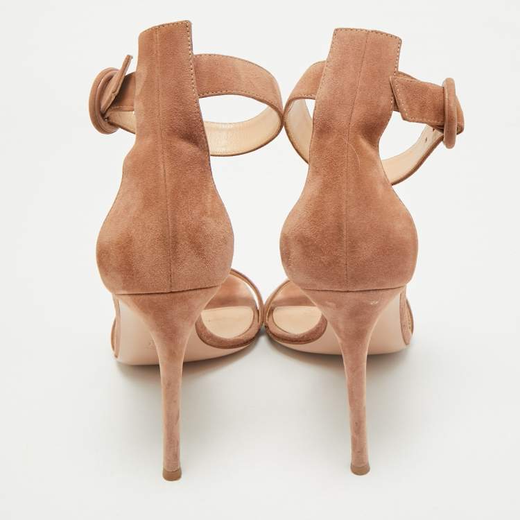 Pre Owned Gianvito Rossi Beige Suede Portofino Ankle Strap Sandals Size 40