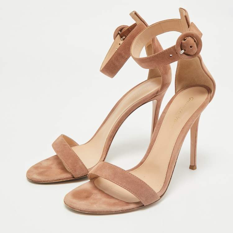Pre Owned Gianvito Rossi Beige Suede Portofino Ankle Strap Sandals Size 40