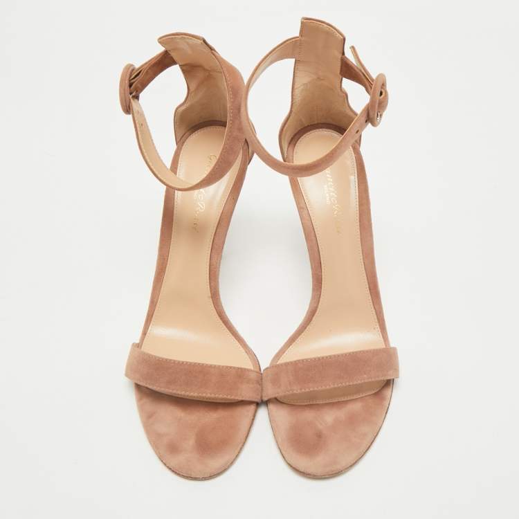 Pre Owned Gianvito Rossi Beige Suede Portofino Ankle Strap Sandals Size 40