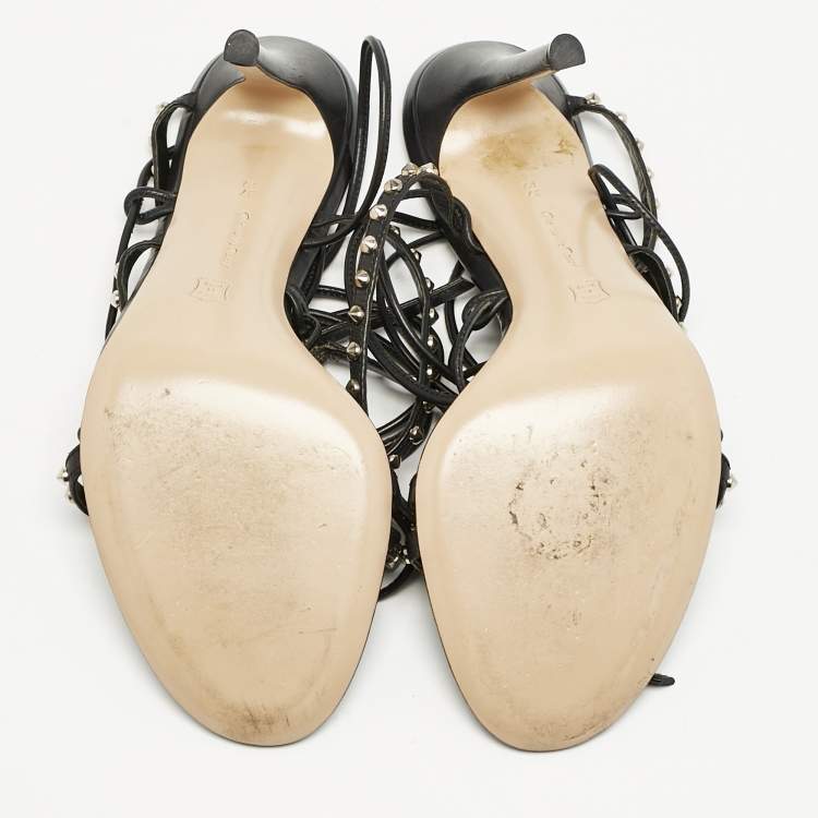 Pre Owned Gianvito Rossi Black Leather Studded Gladiator Sandals Size 37.5