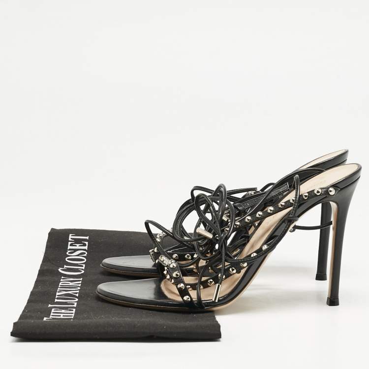 Pre Owned Gianvito Rossi Black Leather Studded Gladiator Sandals Size 37.5