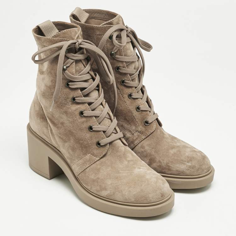 Pre Owned Gianvito Rossi Beige Suede Foster Ankle Length Boots Size 38