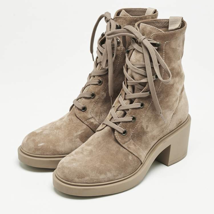 Pre Owned Gianvito Rossi Beige Suede Foster Ankle Length Boots Size 38