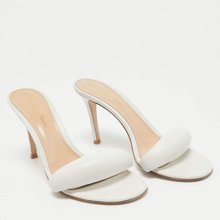 Pre Owned Gianvito Rossi White Leather Bijoux Slides Size 37