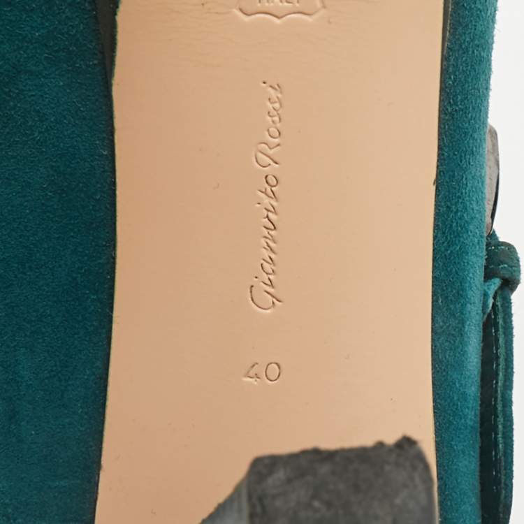 Pre Owned Gianvito Rossi Teal Green Suede Ankle Booties Size 40
