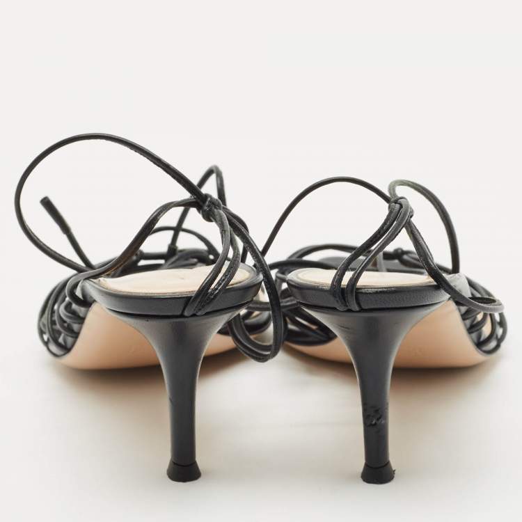 Pre Owned Gianvito Rossi Black Leather Sylvie Sandals Size 37.5