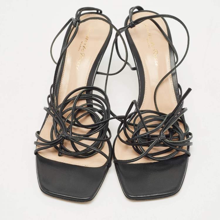 Pre Owned Gianvito Rossi Black Leather Sylvie Sandals Size 37.5