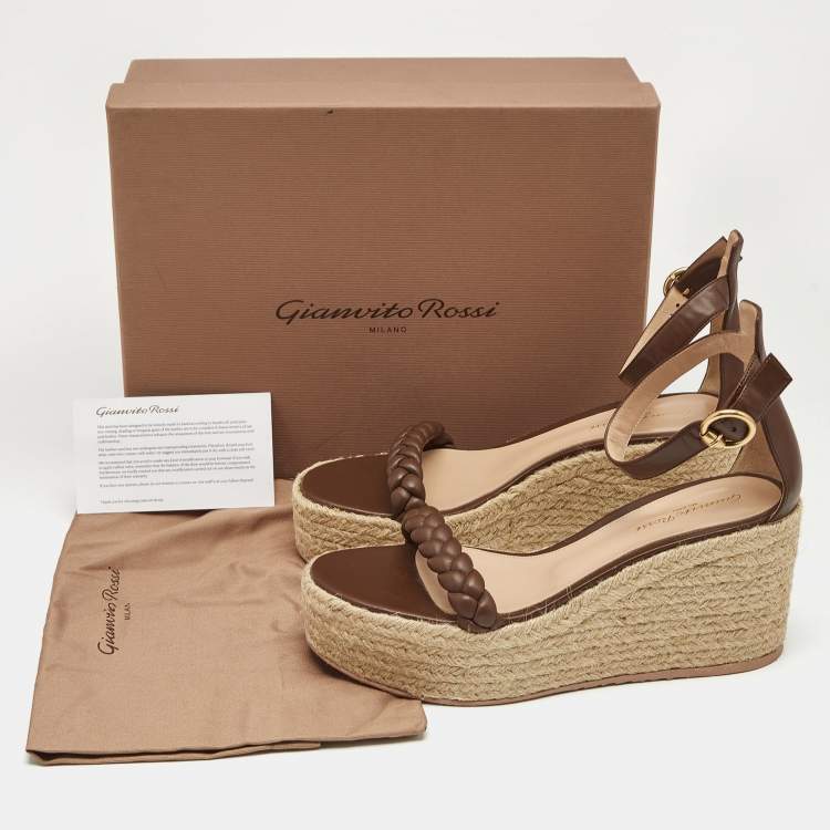 مملوكة مسبقًا Gianvito Rossi Brown Leather Merida Wedge Sandals Size 40