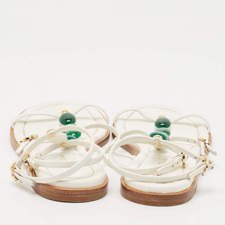 Pre Owned Gianvito Rossi White Leather Embellished Flat Ankle Wrap Sandals Size 41