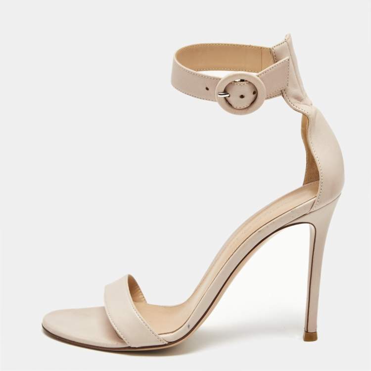 Pre Owned Gianvito Rossi Beige Leather Portofino Ankle Strap Sandals Size 37