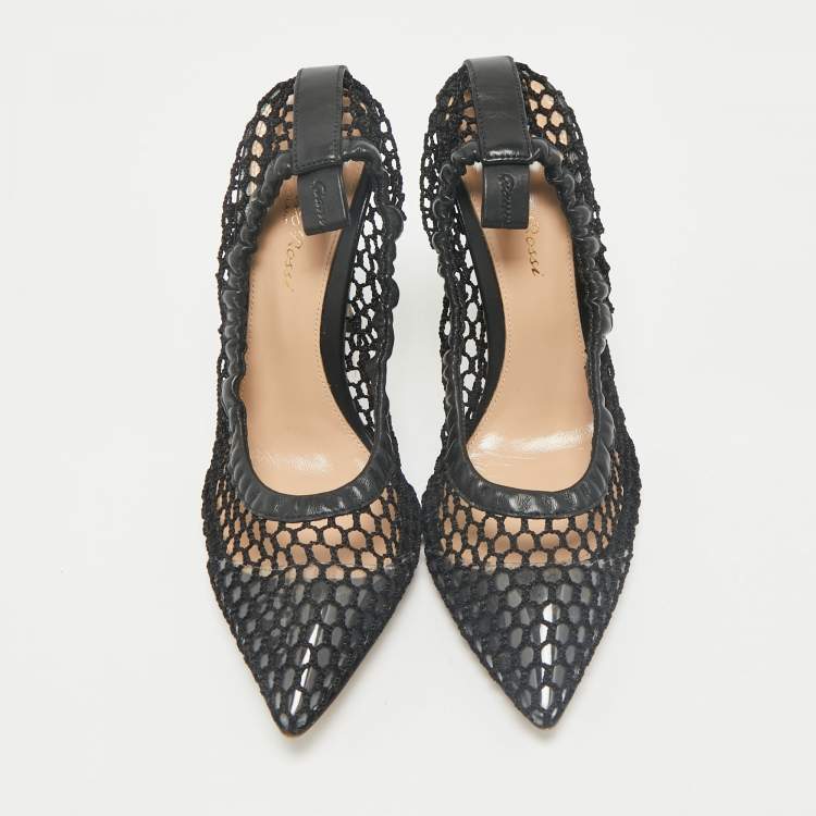 Pre Owned Gianvito Rossi Black Mesh and Leather Trim Alisia Pointed Toe Pumps Size 38