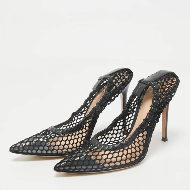 Pre Owned Gianvito Rossi Black Mesh and Leather Trim Alisia Pointed Toe Pumps Size 38