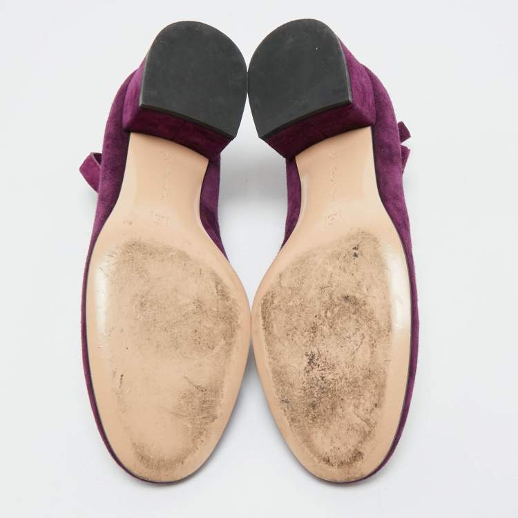 Pre Owned  Gianvito Rossi Purple Suede Mary Jane Pumps Size 37.5