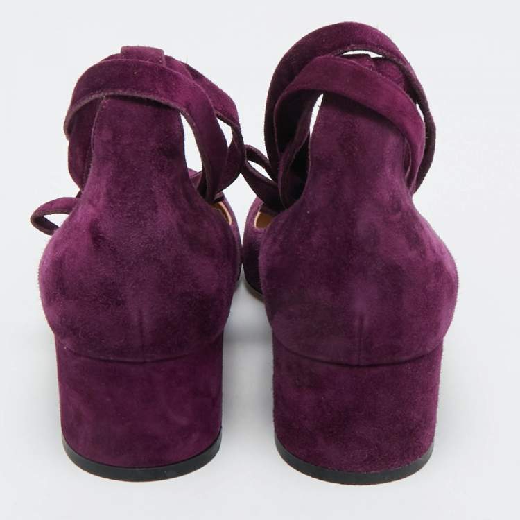 Pre Owned  Gianvito Rossi Purple Suede Mary Jane Pumps Size 37.5