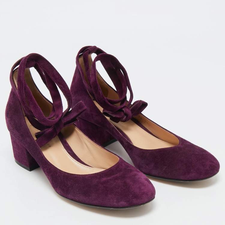 Pre Owned  Gianvito Rossi Purple Suede Mary Jane Pumps Size 37.5