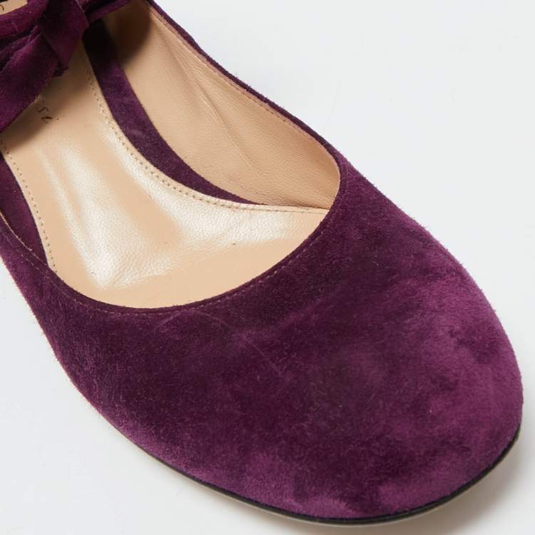 Pre Owned  Gianvito Rossi Purple Suede Mary Jane Pumps Size 37.5