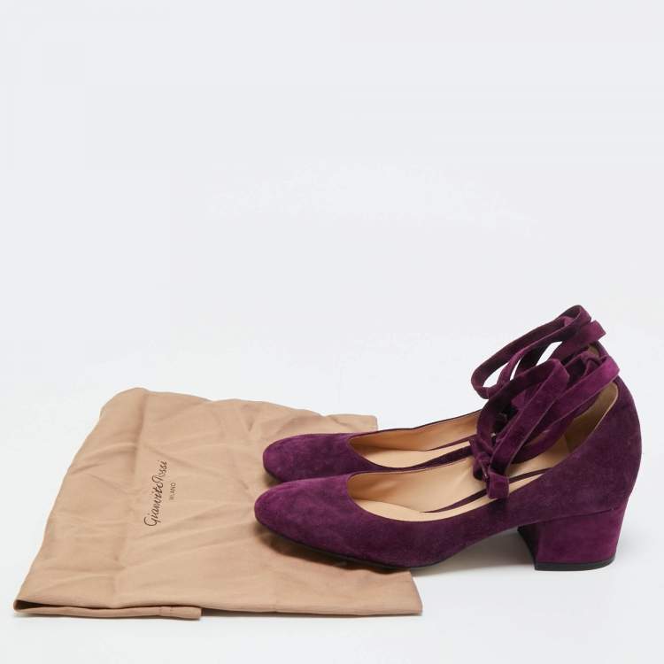 Pre Owned  Gianvito Rossi Purple Suede Mary Jane Pumps Size 37.5