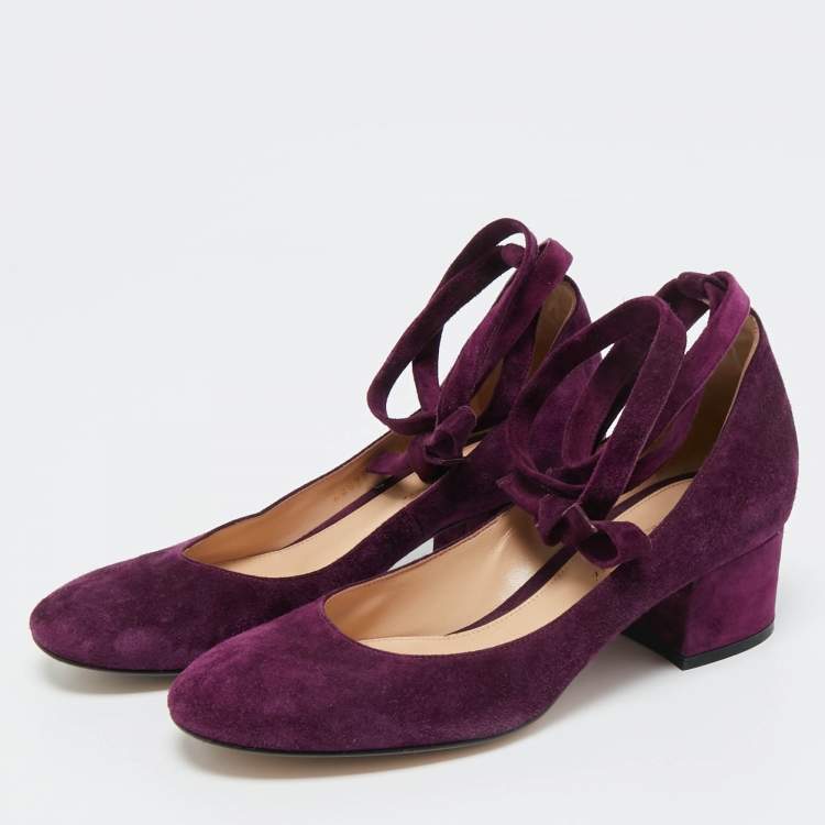 Pre Owned  Gianvito Rossi Purple Suede Mary Jane Pumps Size 37.5