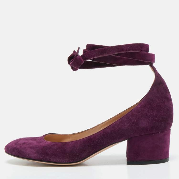 Pre Owned  Gianvito Rossi Purple Suede Mary Jane Pumps Size 37.5