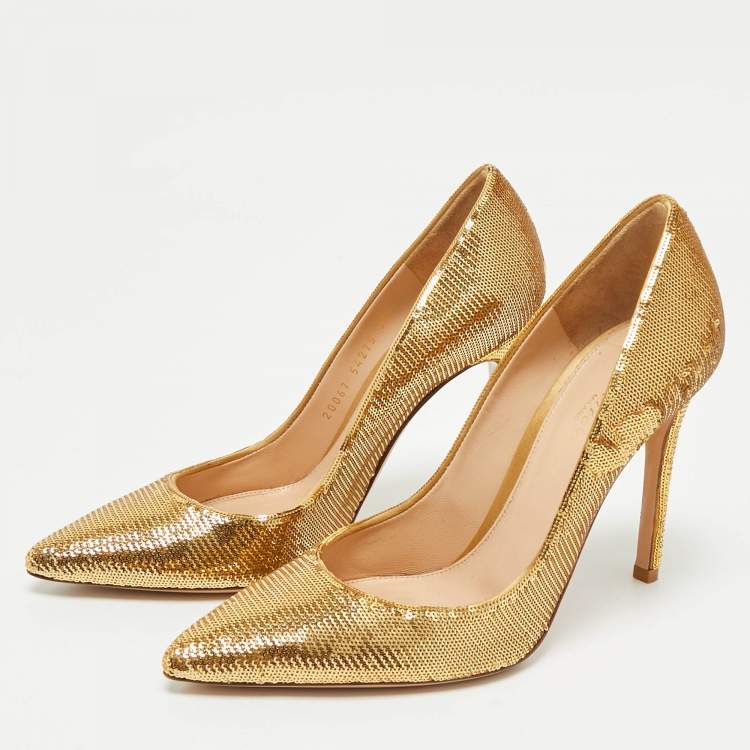 Pre Owned Gianvito Rossi Gold Sequins Gianvito Pumps Size 36.5