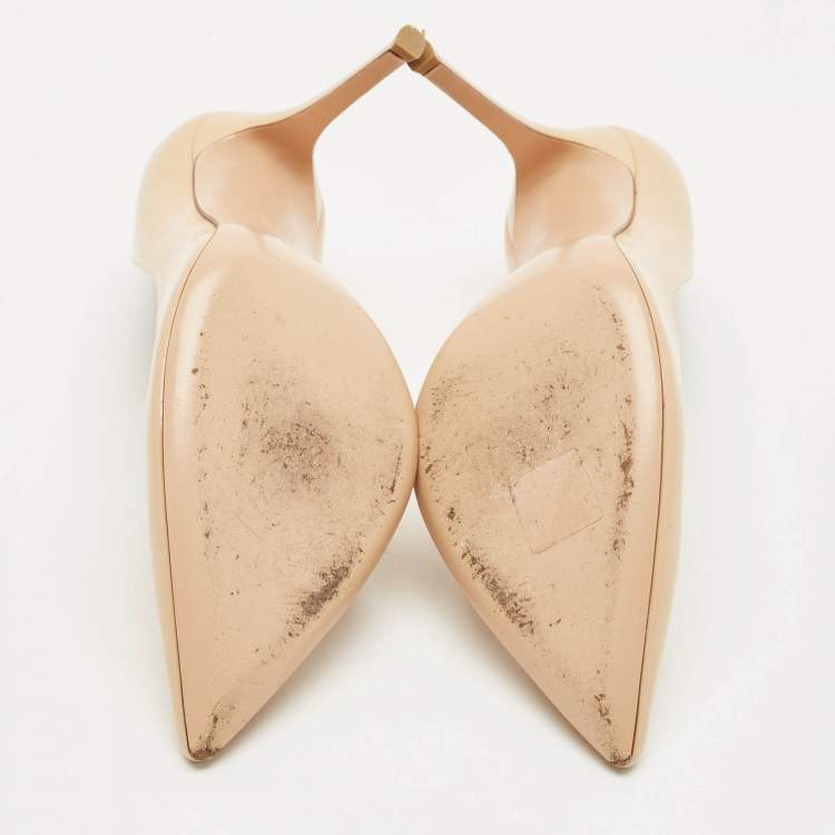 Pre Owned Gianvito Rossi Beige Patent Leather Gianvito Pointed Toe Pumps Size 41