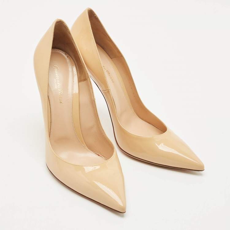 Pre Owned Gianvito Rossi Beige Patent Leather Gianvito Pointed Toe Pumps Size 41