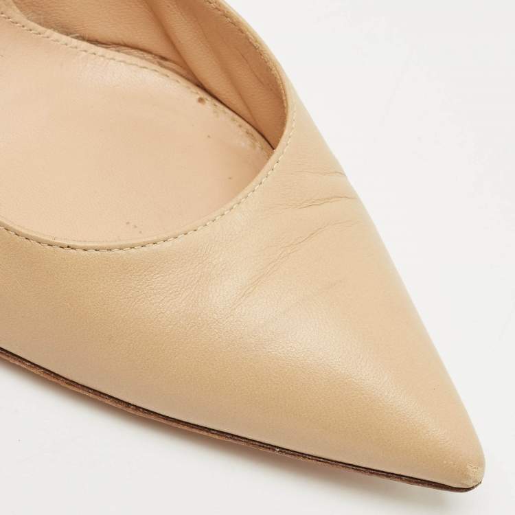 Pre Owned Gianvito Rossi Beige Leather Gianvito Pointed Toe Pumps Size 39