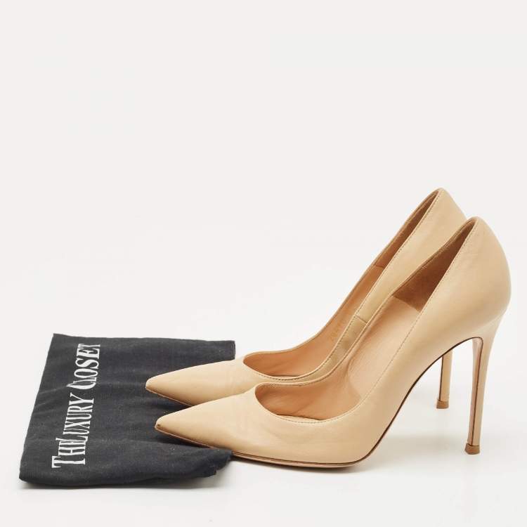 Pre Owned Gianvito Rossi Beige Leather Gianvito Pointed Toe Pumps Size 39