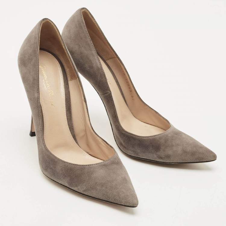 Pre Owned Gianvito Rossi Dark Grey Suede Gianvito Pointed Toe Pumps Size 39