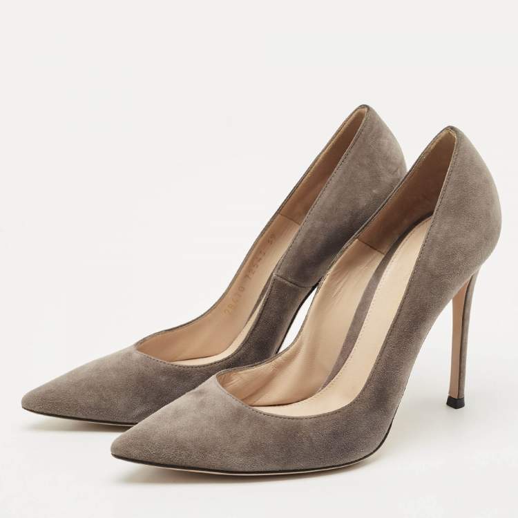 Pre Owned Gianvito Rossi Dark Grey Suede Gianvito Pointed Toe Pumps Size 39