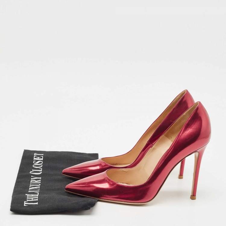 Pre Owned Gianvito Rossi Red Patent Leather Pointed Toe Pumps Size 39.5