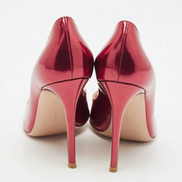 Pre Owned Gianvito Rossi Red Patent Leather Pointed Toe Pumps Size 39.5