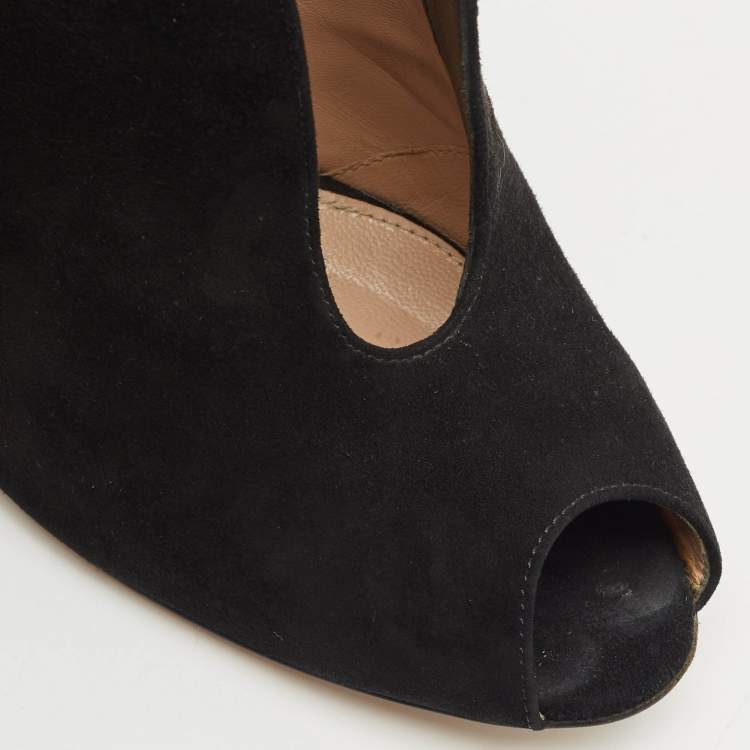 Pre Owned Gianvito Rossi Black Suede Vamp Peep Toe Booties Size 38.5