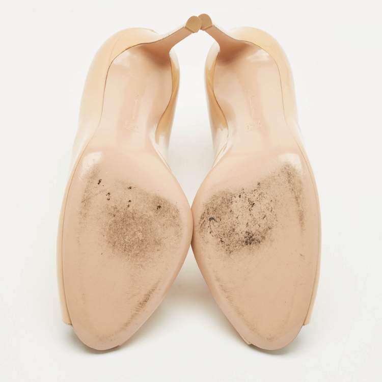 Pre Owned Gianvito Rossi Beige Patent Leather Vamp Peep Toe Booties Size 41