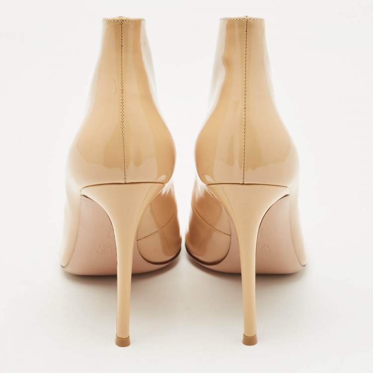 Pre Owned Gianvito Rossi Beige Patent Leather Vamp Peep Toe Booties Size 41